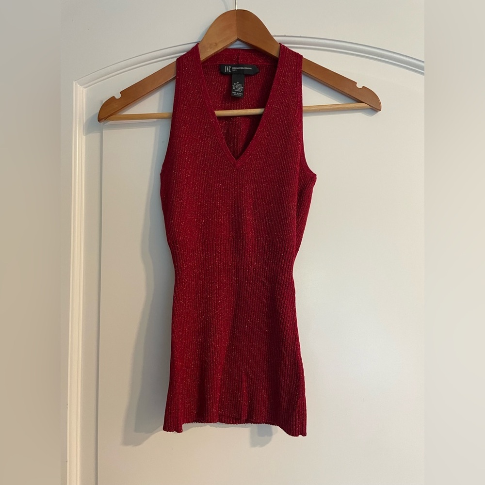 I.N.C. Metallic Ribbed Cardigan - Red